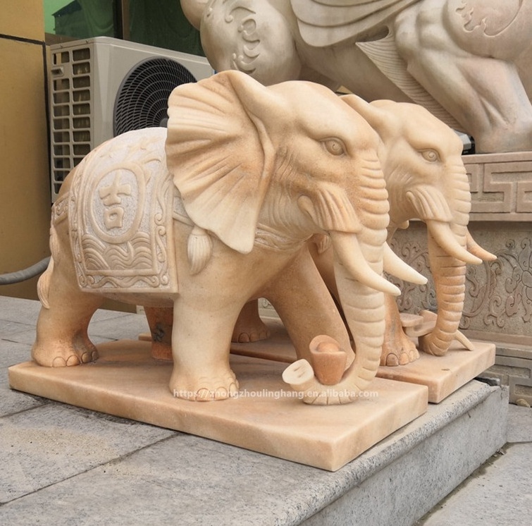 Hand Carved Sunset Red Marble Elephant Sculpture For Garden Decoration