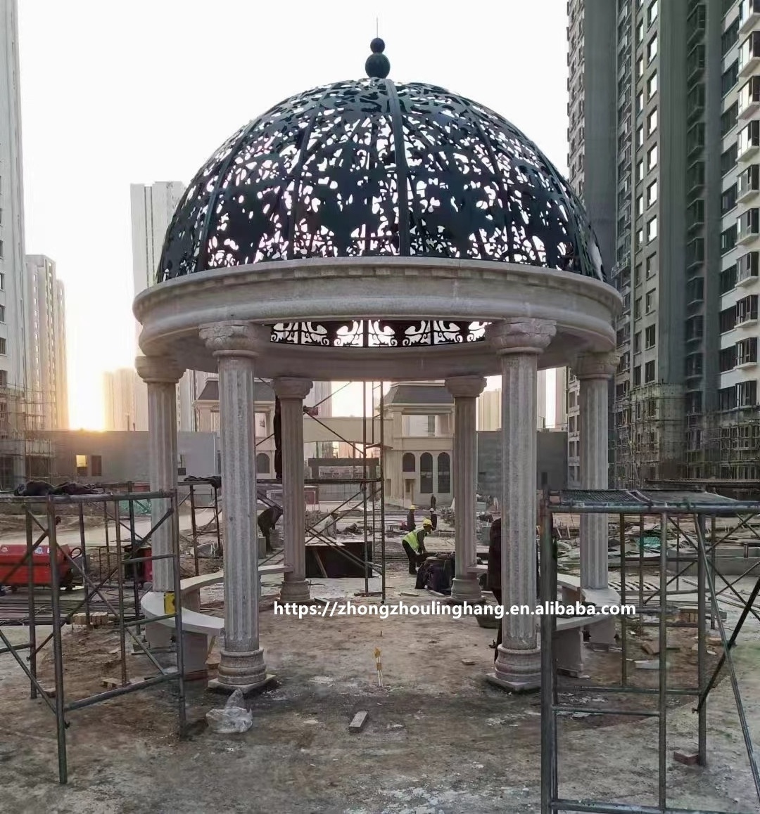 Natural Marble Stone Hand Carved Gazebo For Garden Decoration