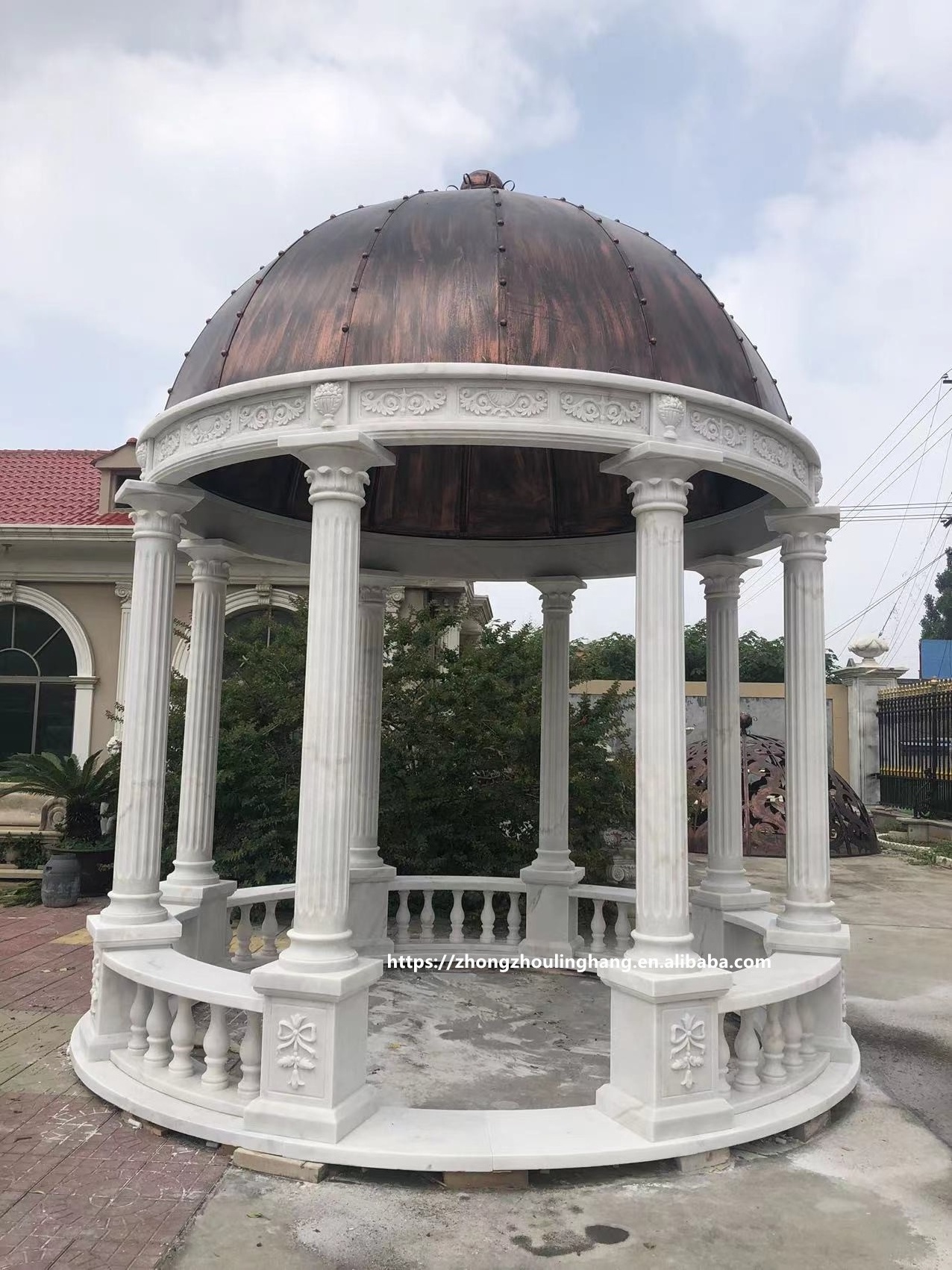 Natural Marble Stone Hand Carved Gazebo For Garden Decoration