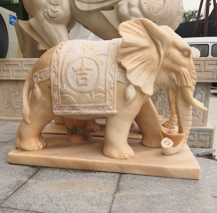 Hand Carved Sunset Red Marble Elephant Sculpture For Garden Decoration