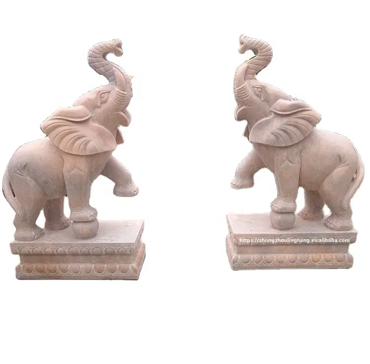 Hand Carved Sunset Red Marble Elephant Sculpture For Garden Decoration