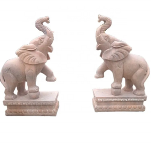 Hand Carved Sunset Red Marble Elephant Sculpture For Garden Decoration