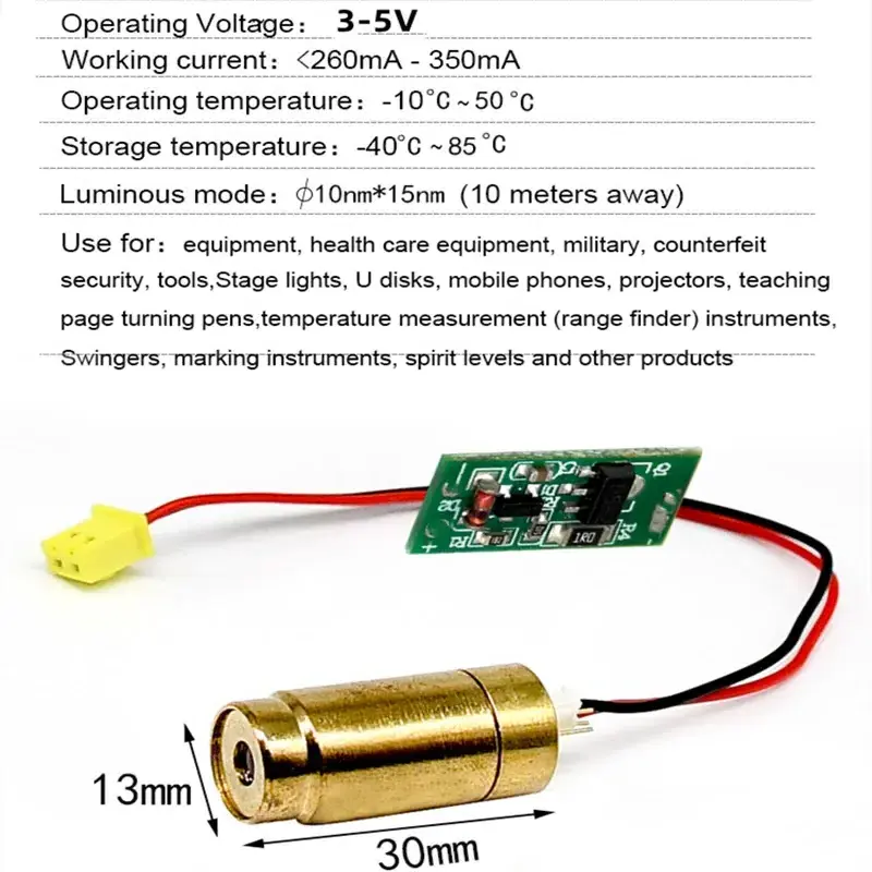 532nm 35mW Green Laser  Module 2.2V Copper Laser Spot Irradiation Positioning Lamp Laser Diode Light Emission Aiming Accessories