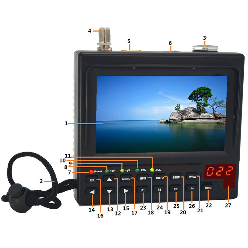 KPT-268AH TFT Portable 4.3 Inch with TV/AV Input Satfinder Meter HD Sat Finder TV Receiver Digital Satellite Monitor