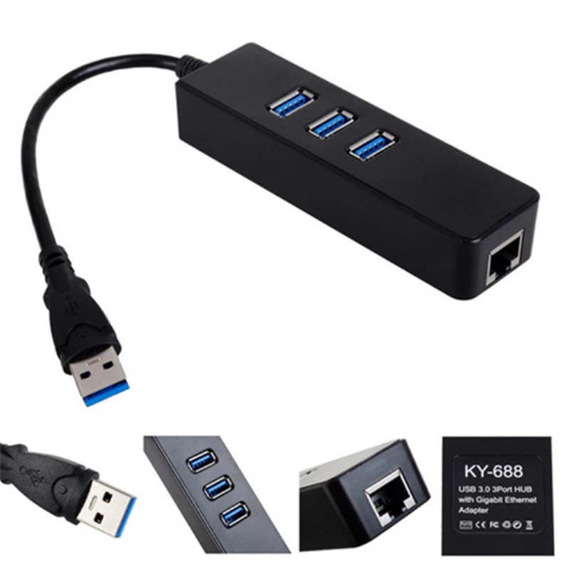 High Speed USB3.0 wired 3 Port Hub With Gigabit USB Muti-function Lan Adapter Ethernet Adapter