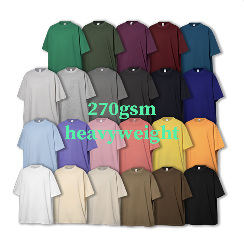 270 gsm oversized 23 colors oem custom design unisex t shirt high quality streetwear hip hop shirt heavyweight t-shirt