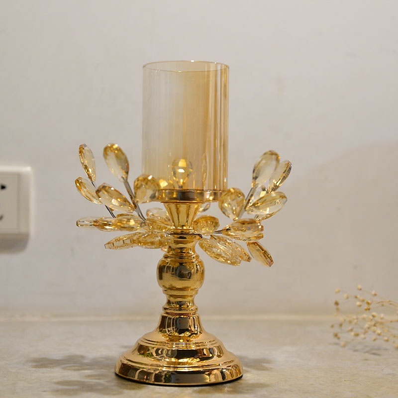 wholesale gold candlestick table center pieces crystal candle holders for wedding home decorative