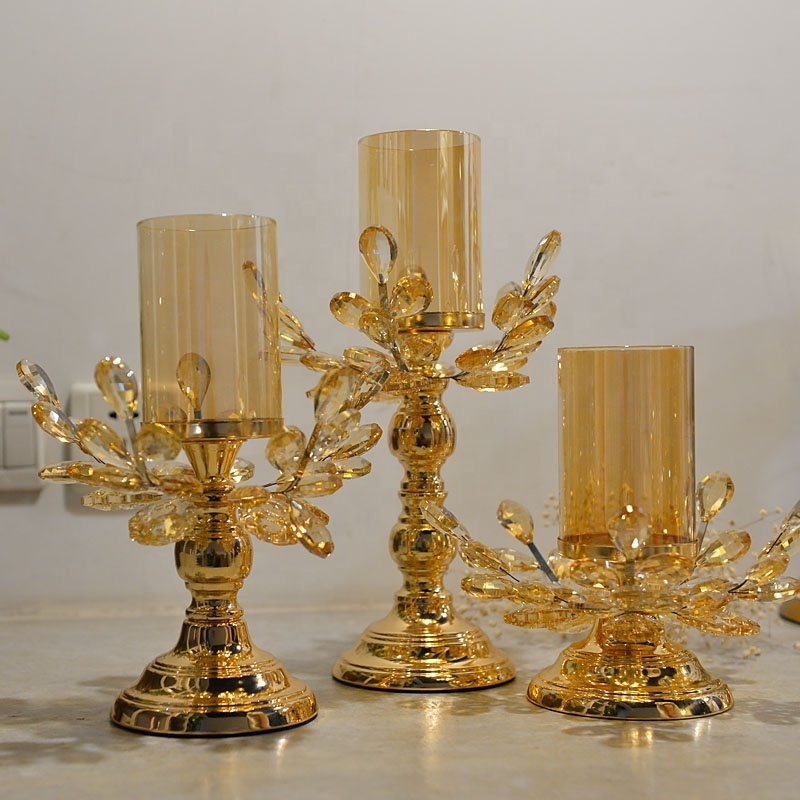 wholesale gold candlestick table center pieces crystal candle holders for wedding home decorative