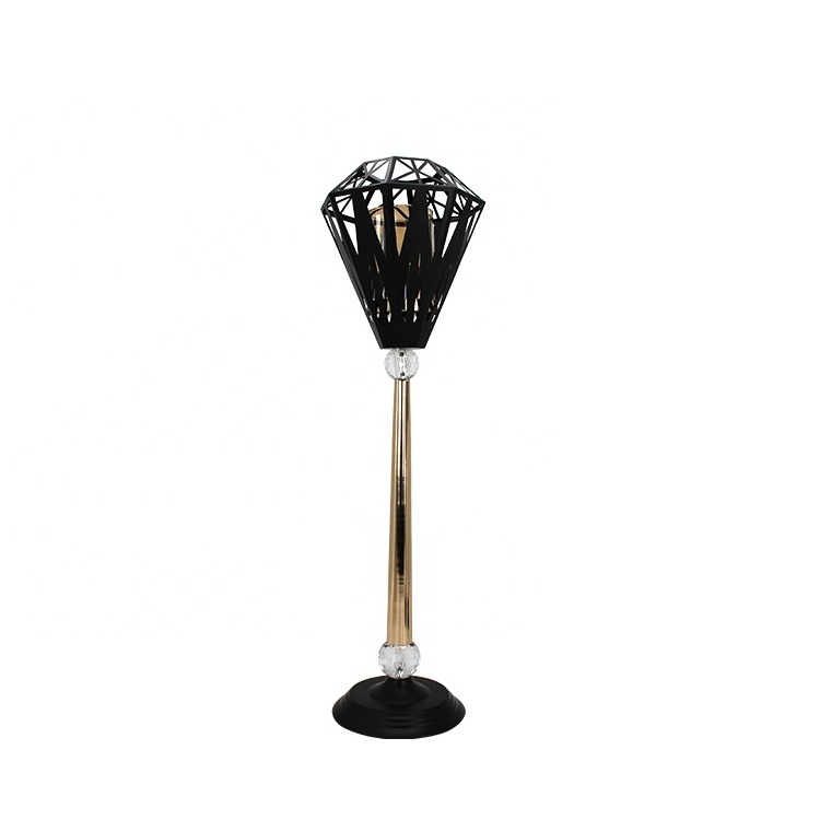 Nordic style tall black diamond shape candelabra gold metal pillar candle holder for parties/table centerpieces