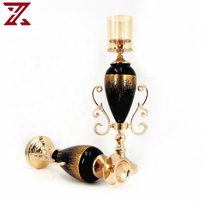 New style glass candle stick holder with metal base handle glass cover black candle holders