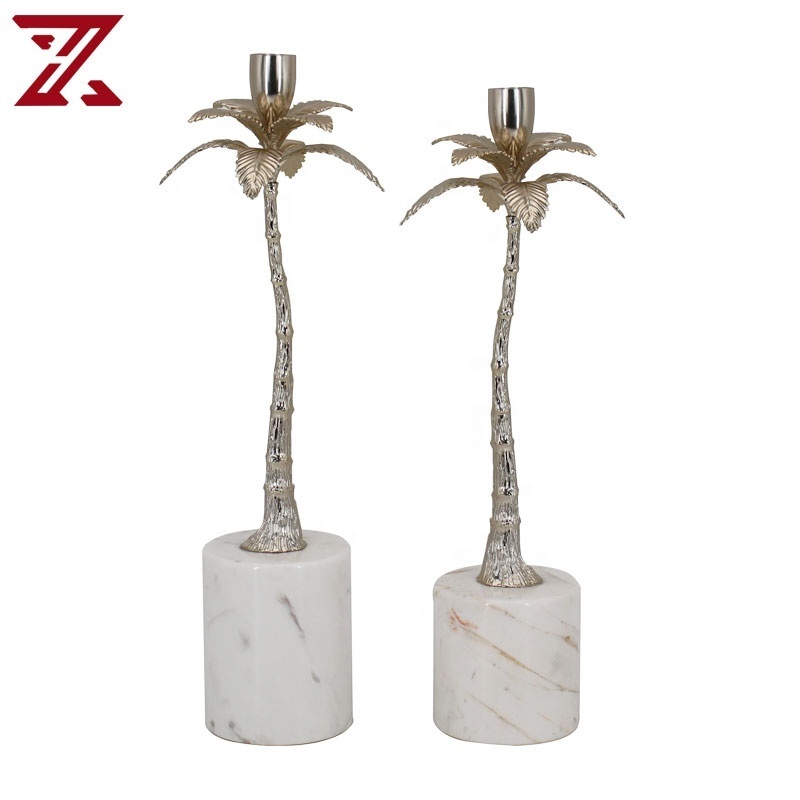 Factory hot sale silver metal palm leaf decoration candle holder unique stylish single candlestick holder