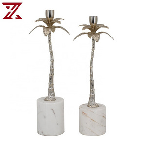 Factory hot sale silver metal palm leaf decoration candle holder unique stylish single candlestick holder