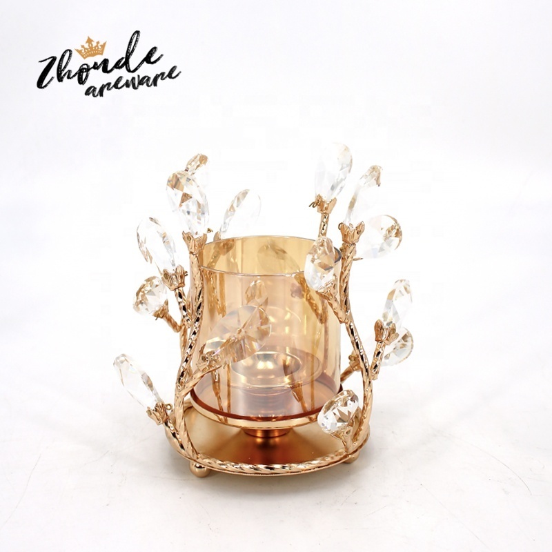 Factory Price Gold Tea Light Candle Holder Romantic Table Decor K9 Crystal Candle Holders Stand For Party Wedding