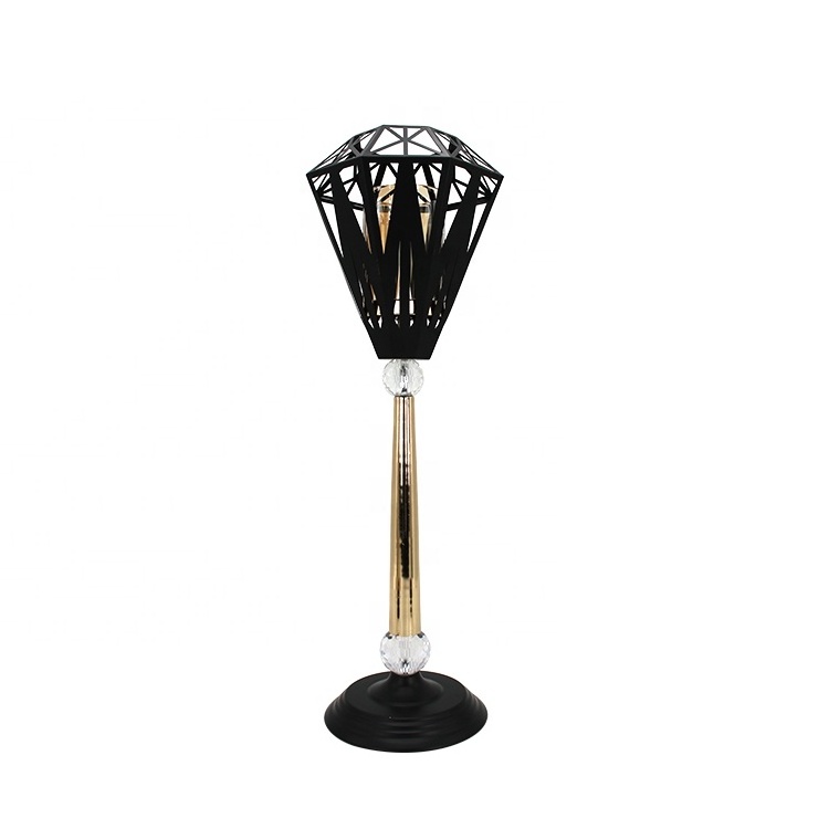 Nordic style tall black diamond shape candelabra gold metal pillar candle holder for parties/table centerpieces