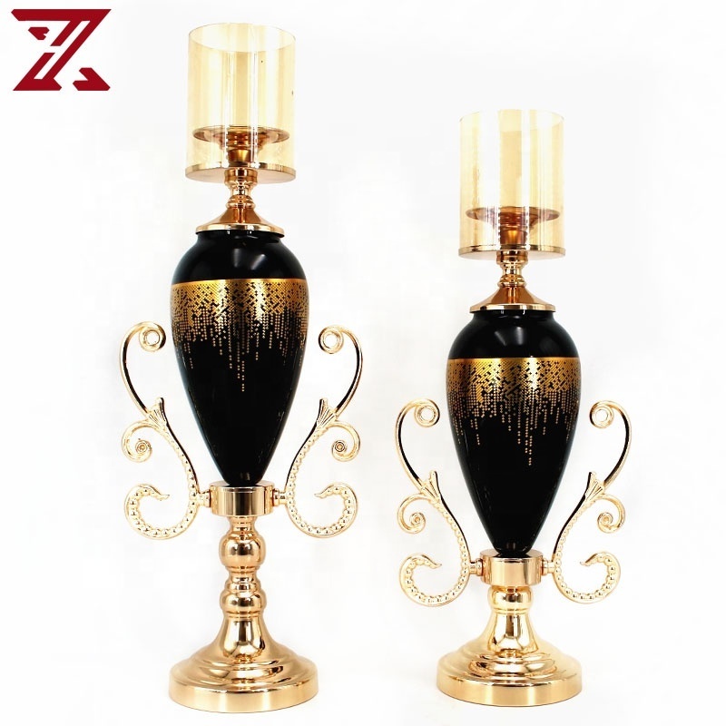 New style glass candle stick holder with metal base handle glass cover black candle holders