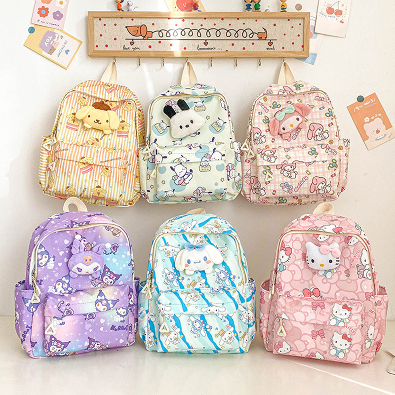 Custom Cartoon Backpacks Lovely Melody Kuromi Pochacco Kitty Doll Schoolbags Waterproof Nylon Shoulders Bags For Children Girls