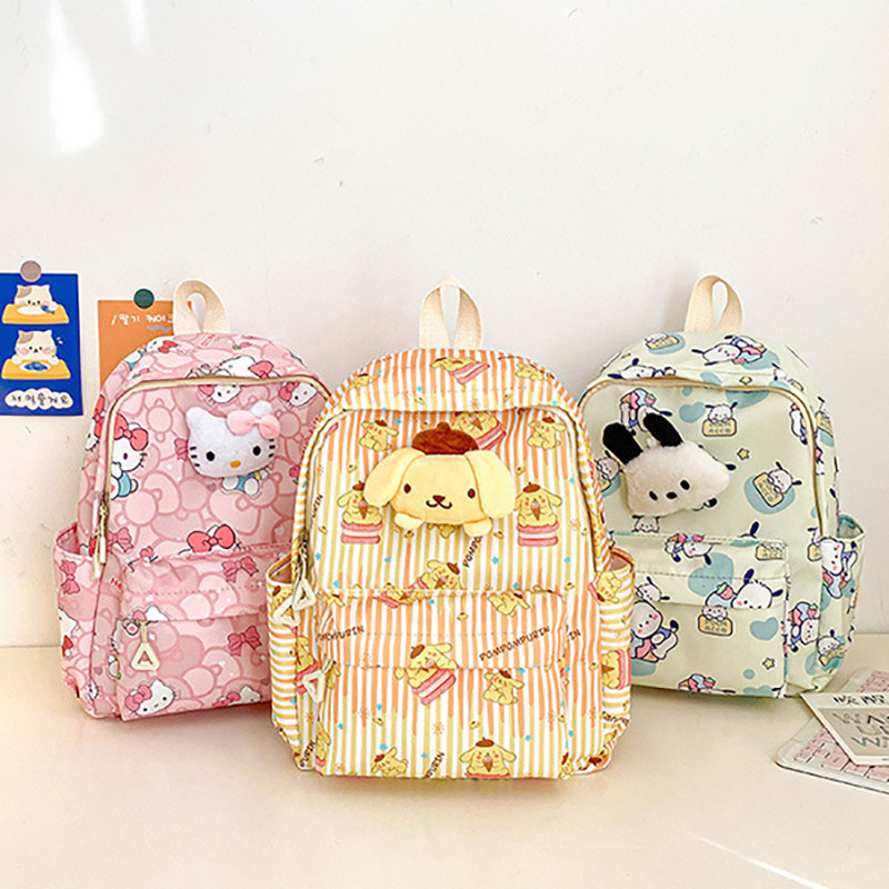 Custom Cartoon Backpacks Lovely Melody Kuromi Pochacco Kitty Doll Schoolbags Waterproof Nylon Shoulders Bags For Children Girls