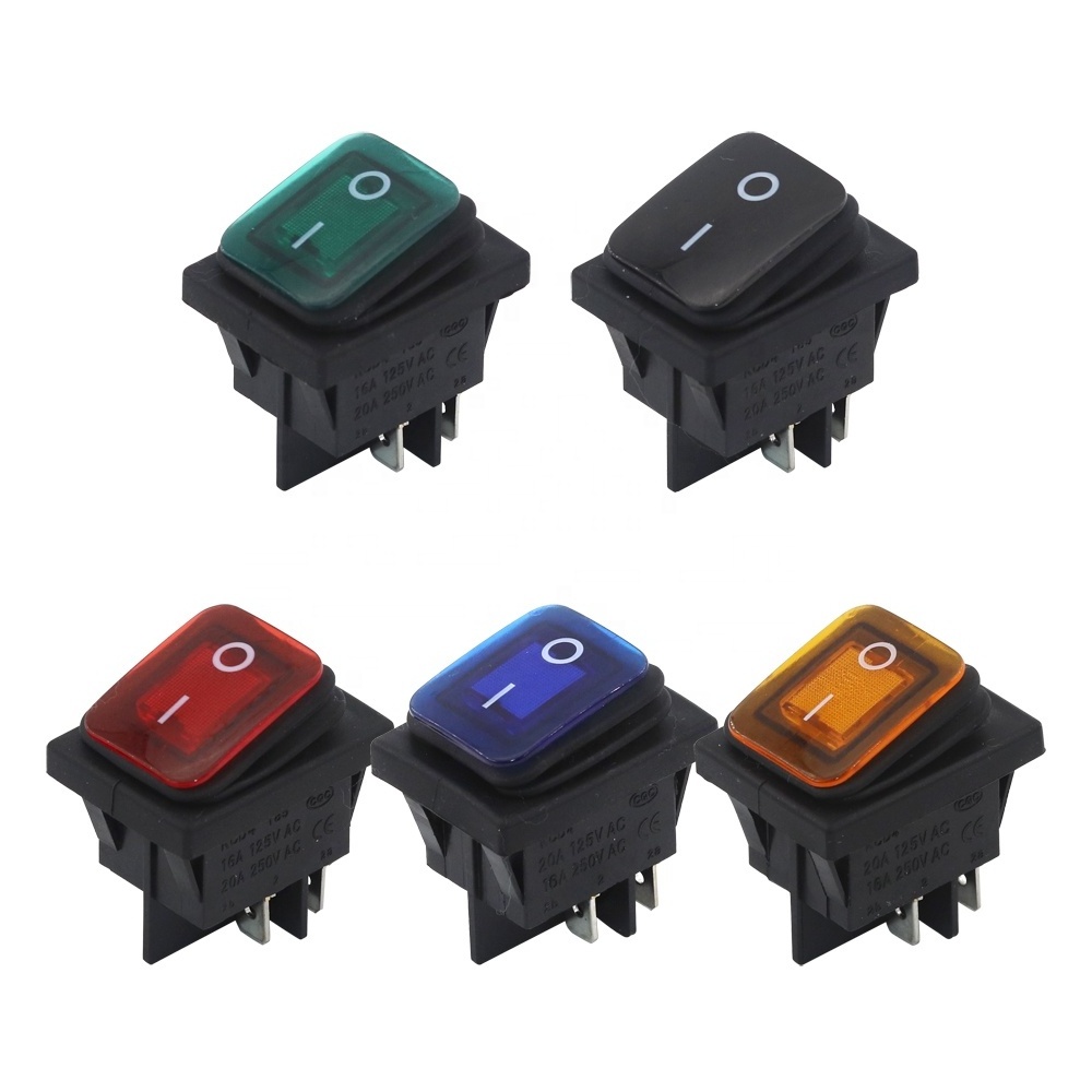 KCD4 Waterproof Boat Rocker Switch 4Pin Latching 16A 250V with LED Power Switch Red/Green/Blue/Yellow/Black