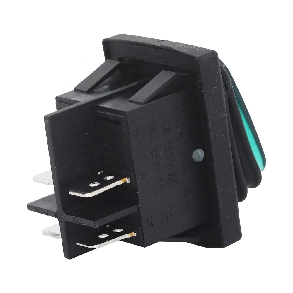 KCD4 Waterproof Boat Rocker Switch 4Pin Latching 16A 250V with LED Power Switch Red/Green/Blue/Yellow/Black