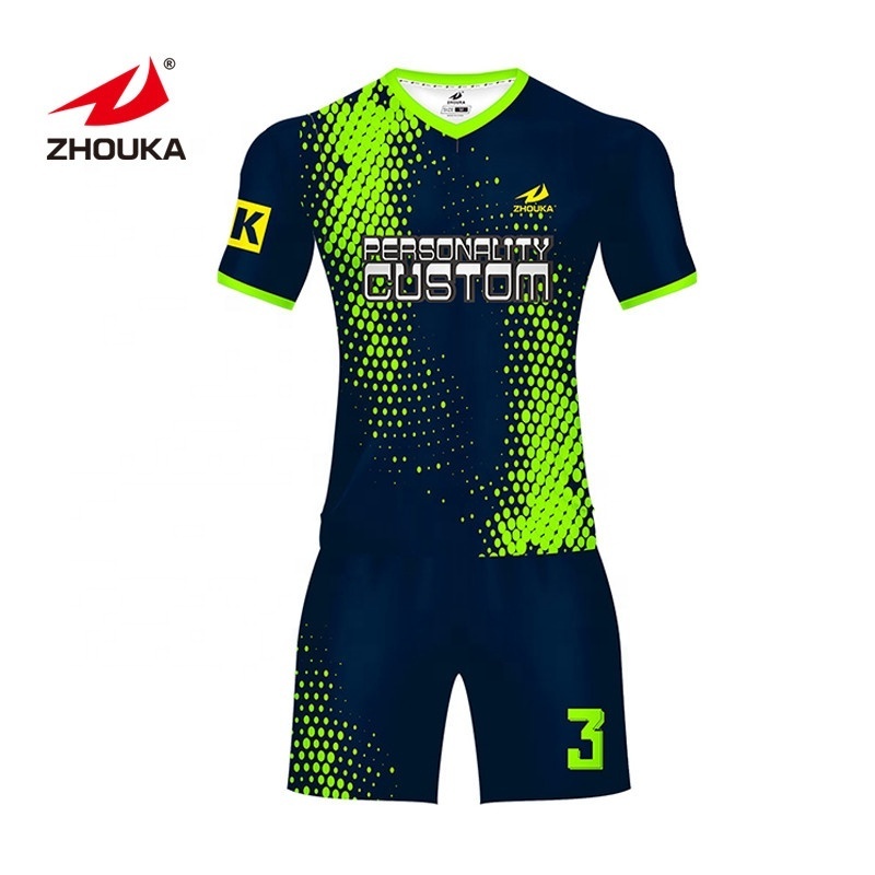 Wholesale Custom Cheap Club  Latest Designs Youth Sublimated Neon Green Soccer jersey Uniform Set football jersey