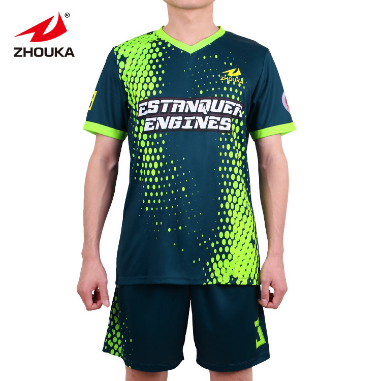 Wholesale Custom Cheap Club  Latest Designs Youth Sublimated Neon Green Soccer jersey Uniform Set football jersey