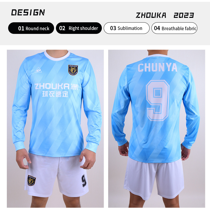 Custom Logo Sublimated Team Soccer Wear Breathable  Long Sleeve Football Jersey Men's Uniform Set Soccer Jersey