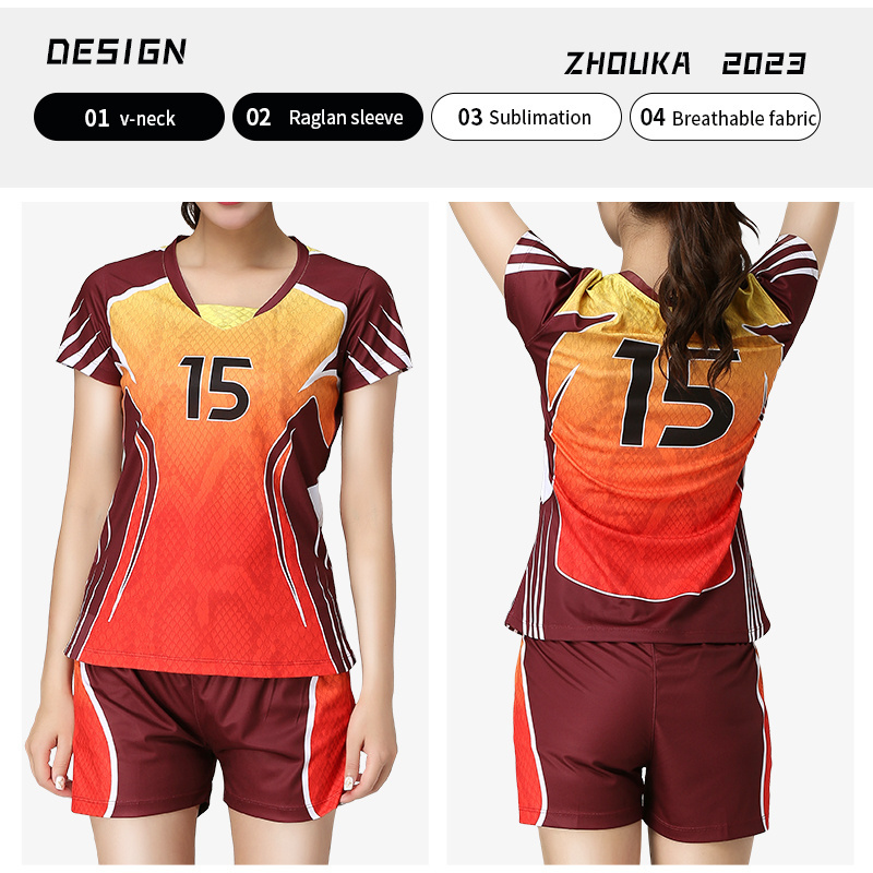 Wholesale Latest Design Sublimated Print Girls Volleyball Jersey Set Custom Yellow Women Volleyball Team Uniform