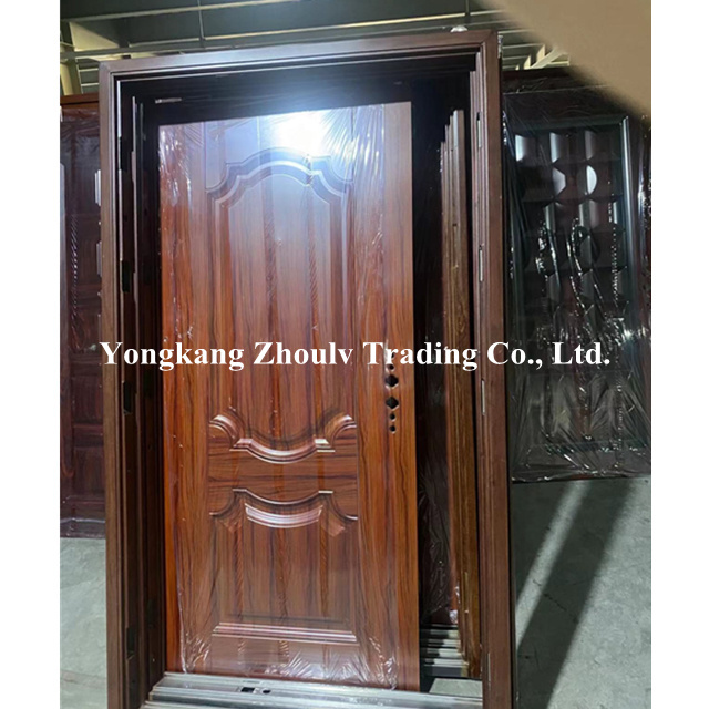 ZHOULV DOOR Exterior Steel Modern Design Solid Wood Exterior Main Stainless Steel Double Entrance Doors