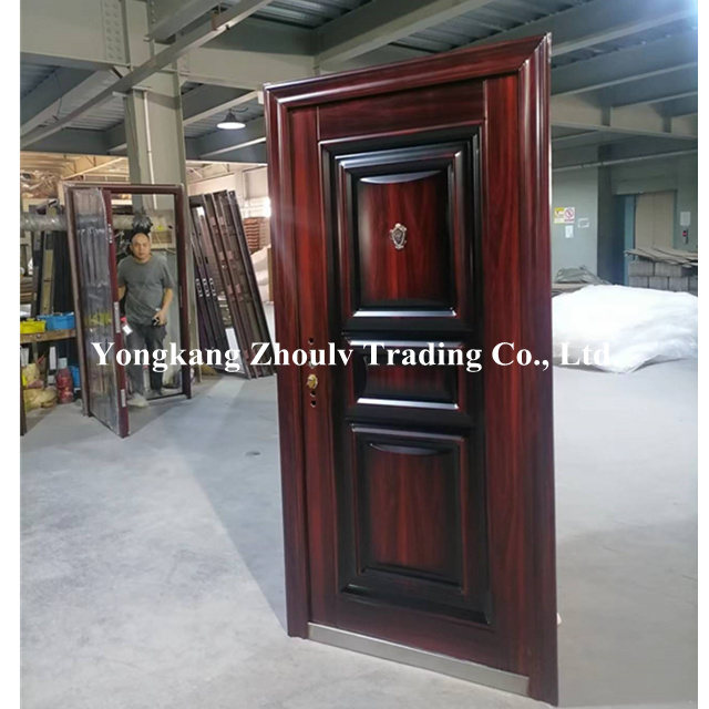 ZHOULV DOOR Exterior Steel Modern Design Solid Wood Exterior Main Stainless Steel Double Entrance Doors