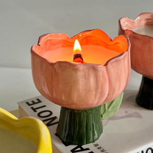 Custom tulip ceramic low temperature scented candle cute girl's day gift long-lasting fragrance gift in the bedroom Box