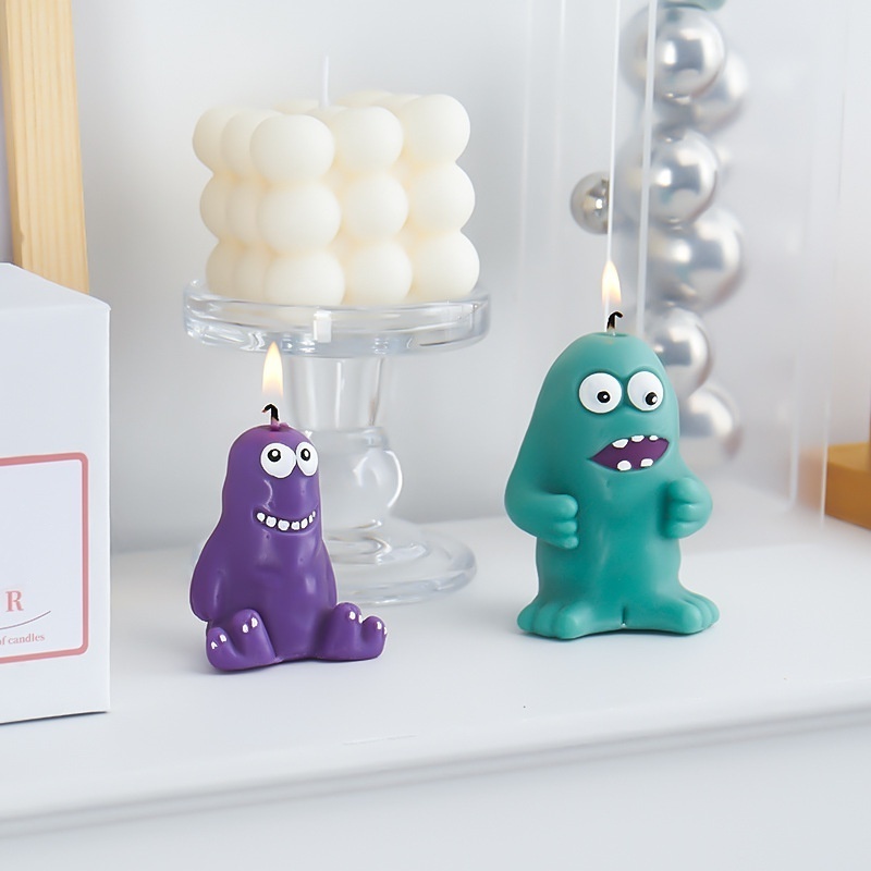 Wholesale Novelty Cute Little Monster Scented candle Cartoon Art Shaped Candle Strong Scent For Kids Birthday Gift Set