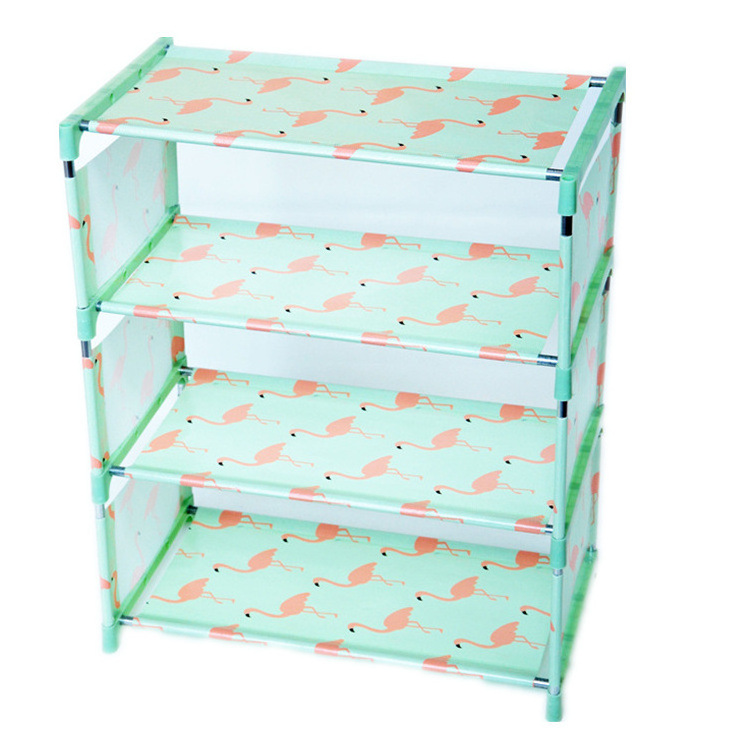 Cheap Non woven fabric 4 tiers steel galvanized pipe shoe cabinet steel pole shoe rack