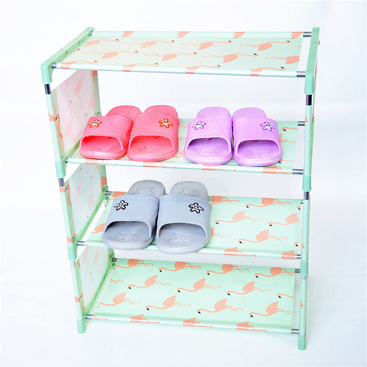 Cheap Non woven fabric 4 tiers steel galvanized pipe shoe cabinet steel pole shoe rack