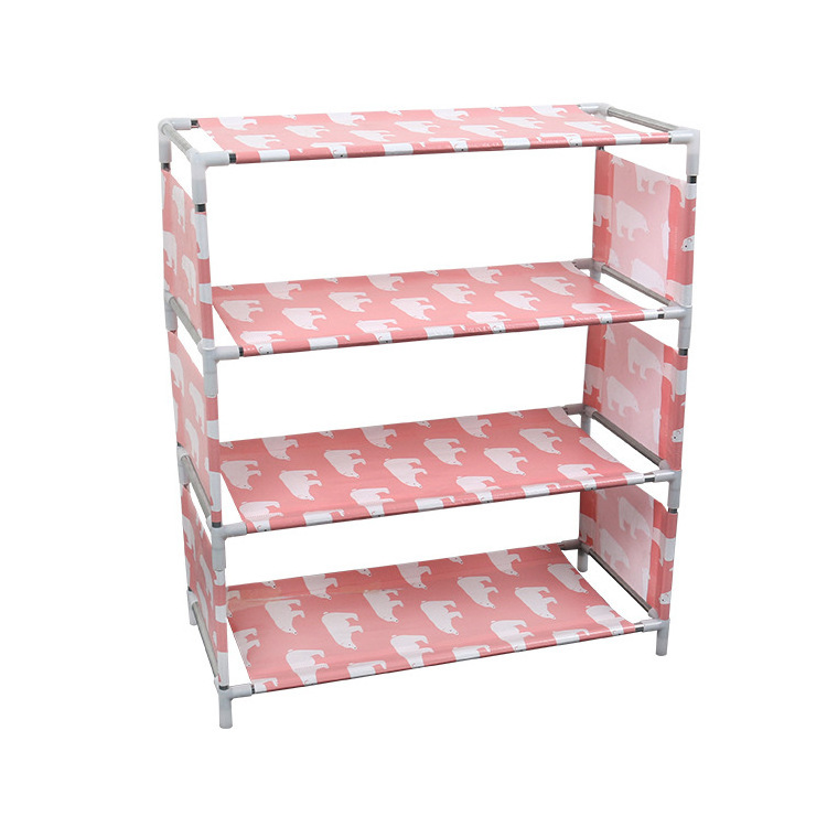 Cheap Non woven fabric 4 tiers steel galvanized pipe shoe cabinet steel pole shoe rack