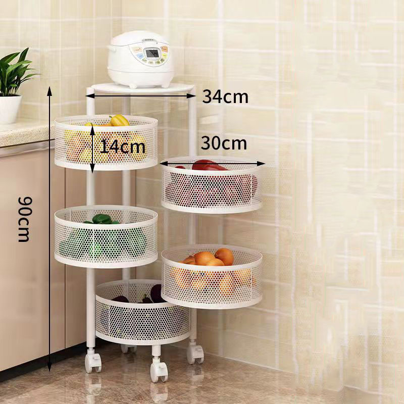 360-degree portable rotating kitchen shelf free of floor multi-layer vegetable rack