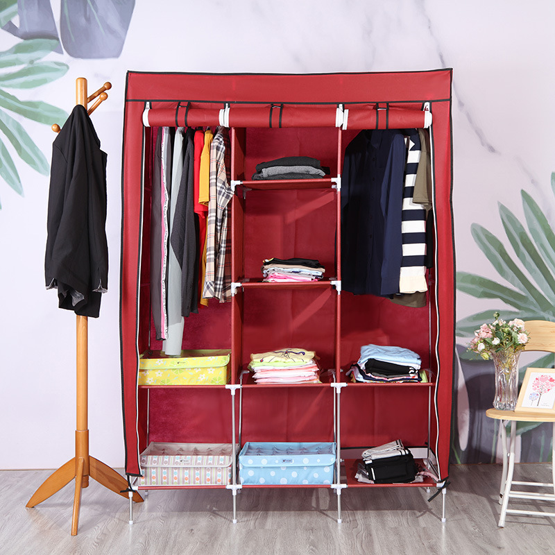 Multifunctional wholesale  steel frame folding wardrobe assembly non-woven large capacity simple wardrobe