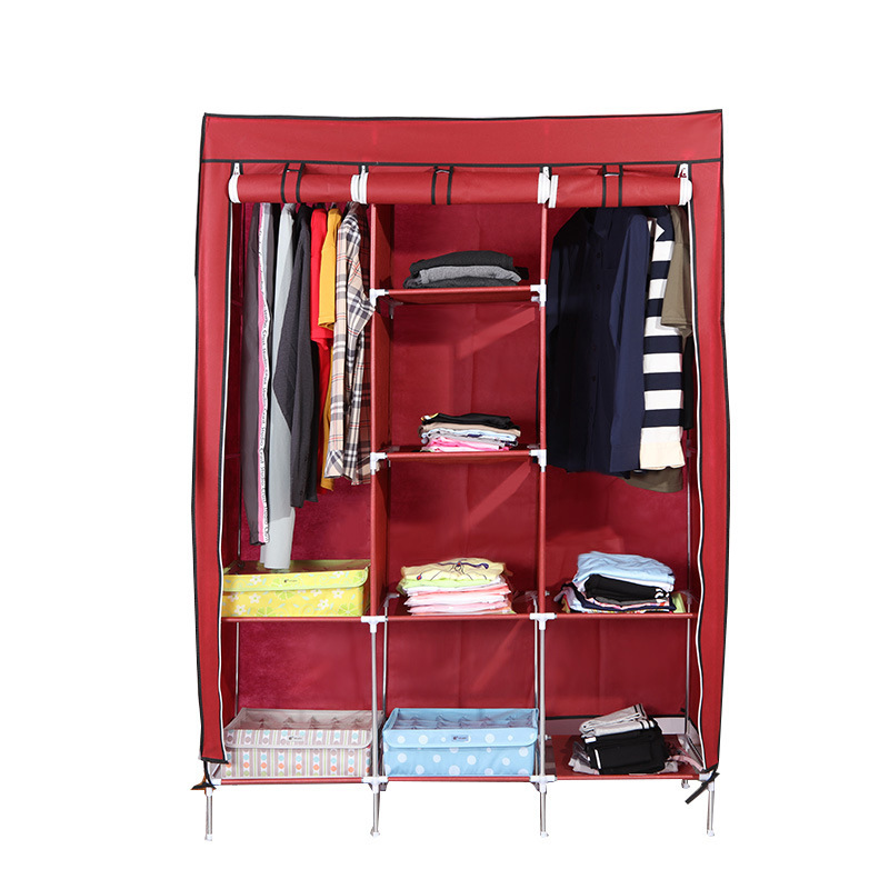 Multifunctional wholesale  steel frame folding wardrobe assembly non-woven large capacity simple wardrobe