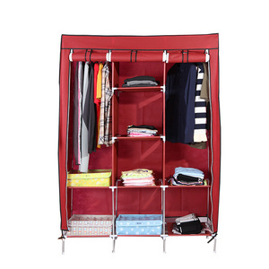 Multifunctional wholesale  steel frame folding wardrobe assembly non-woven large capacity simple wardrobe