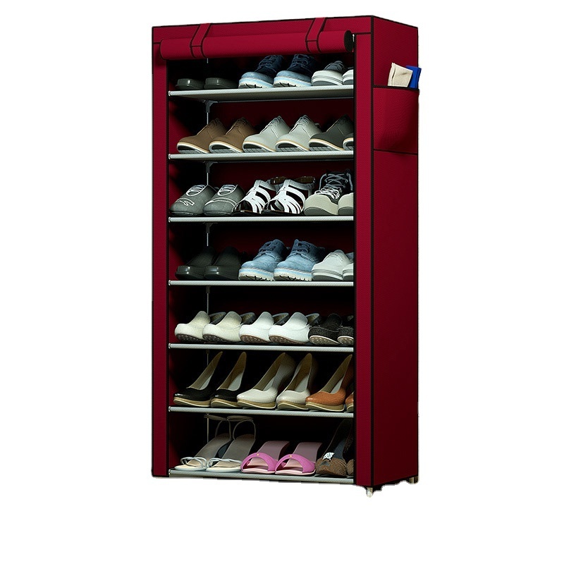 Simple true color multi-layer steel pipe non-woven cloth shoe rack 8 tiers assembly dustproof shoe cabinet