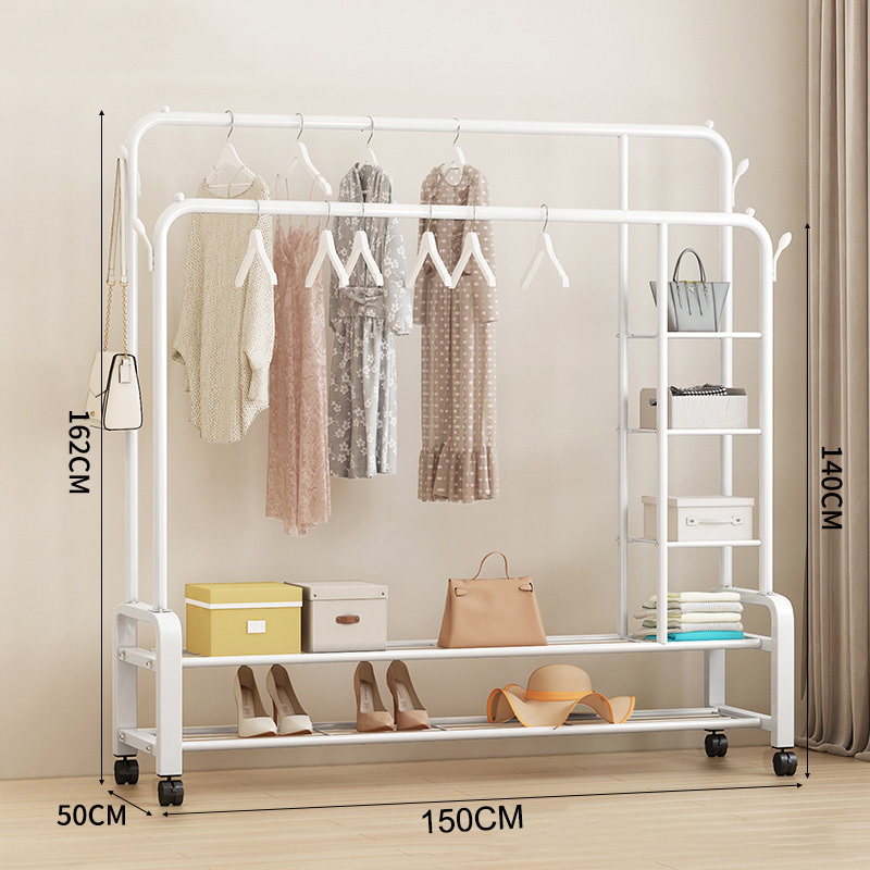 update korea two pole double layers steel clothes drying rack Balcony clothes shelf stand