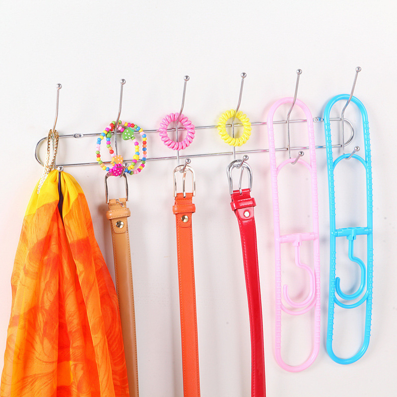 Multi-Functional Double-Row Stainless Steel Plating Metal 5 Hooks Coat Towel Rack