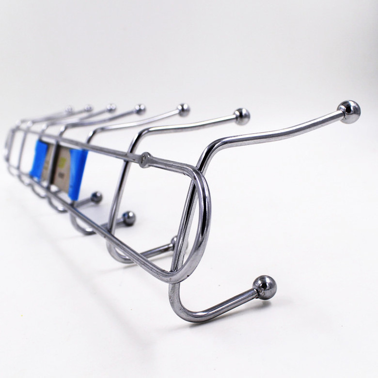 Multi-Functional Double-Row Stainless Steel Plating Metal 5 Hooks Coat Towel Rack