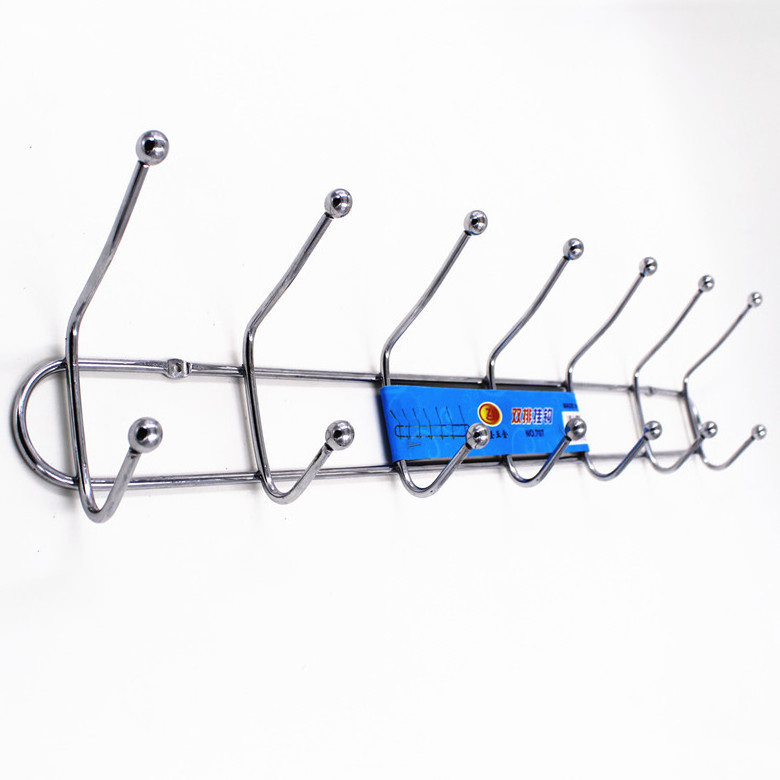 Multi-Functional Double-Row Stainless Steel Plating Metal 5 Hooks Coat Towel Rack