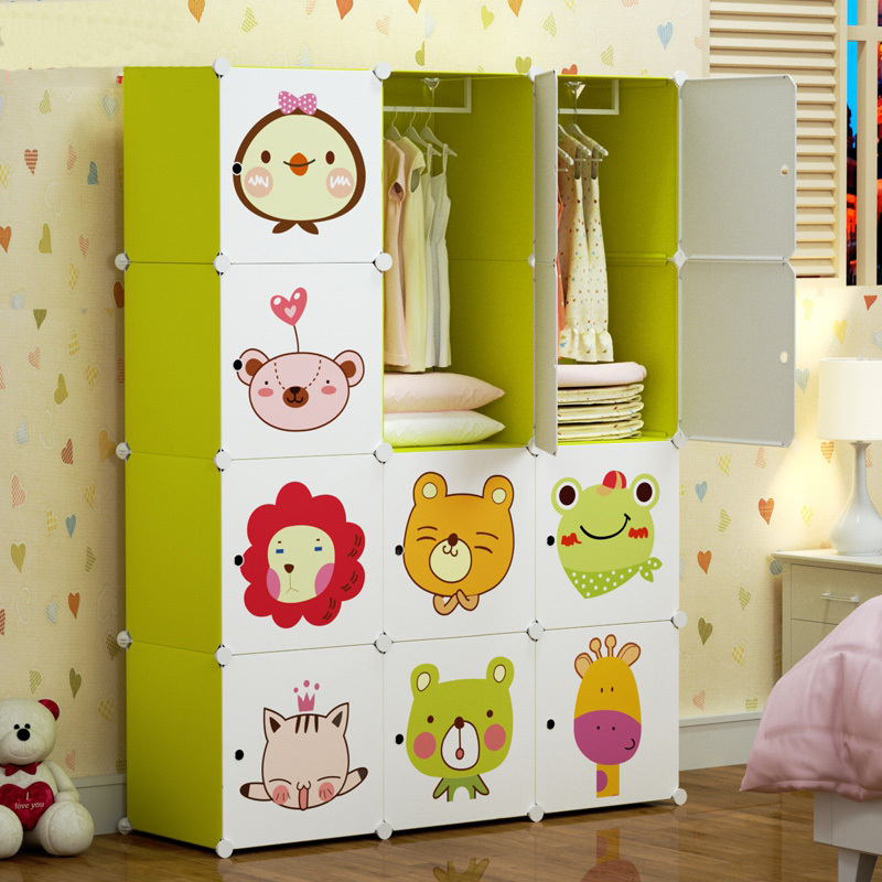 2019 New Cartoon Simple Wardrobe Design DIY Free Assemble Plastic Bedroom Wardrobe For Kids For Men