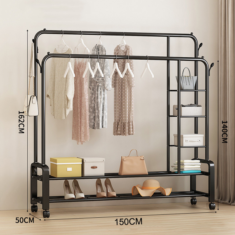 update korea two pole double layers steel clothes drying rack Balcony clothes shelf stand