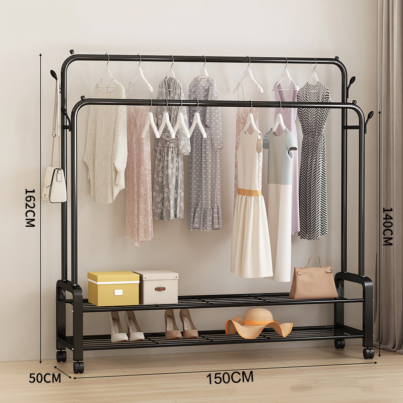 update korea two pole double layers steel clothes drying rack Balcony clothes shelf stand