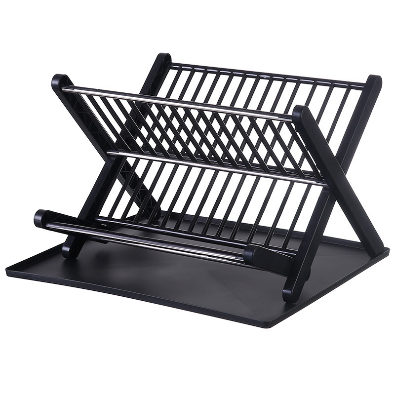 Simple kitchen X-shaped collapsible dish rack Free installation Dish drain storage rack Two-layer drain bowl rack