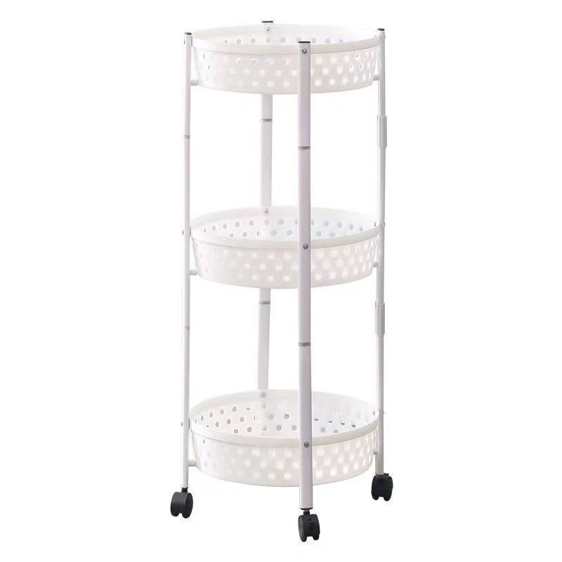 Three-layer rotating folding storage rack can move vegetable and fruit baskets with wheels