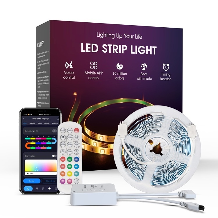 Smart Tuya Mobile Phone App Remote Control Music Sync Dream Color Flexible Changing Waterproof LED RGBIC Light Strip Kit