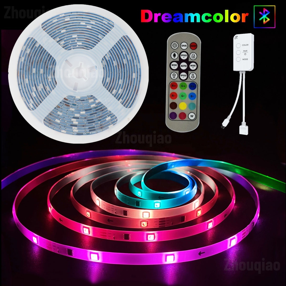 Smart Tuya Mobile Phone App Remote Control Music Sync Dream Color Flexible Changing Waterproof LED RGBIC Light Strip Kit